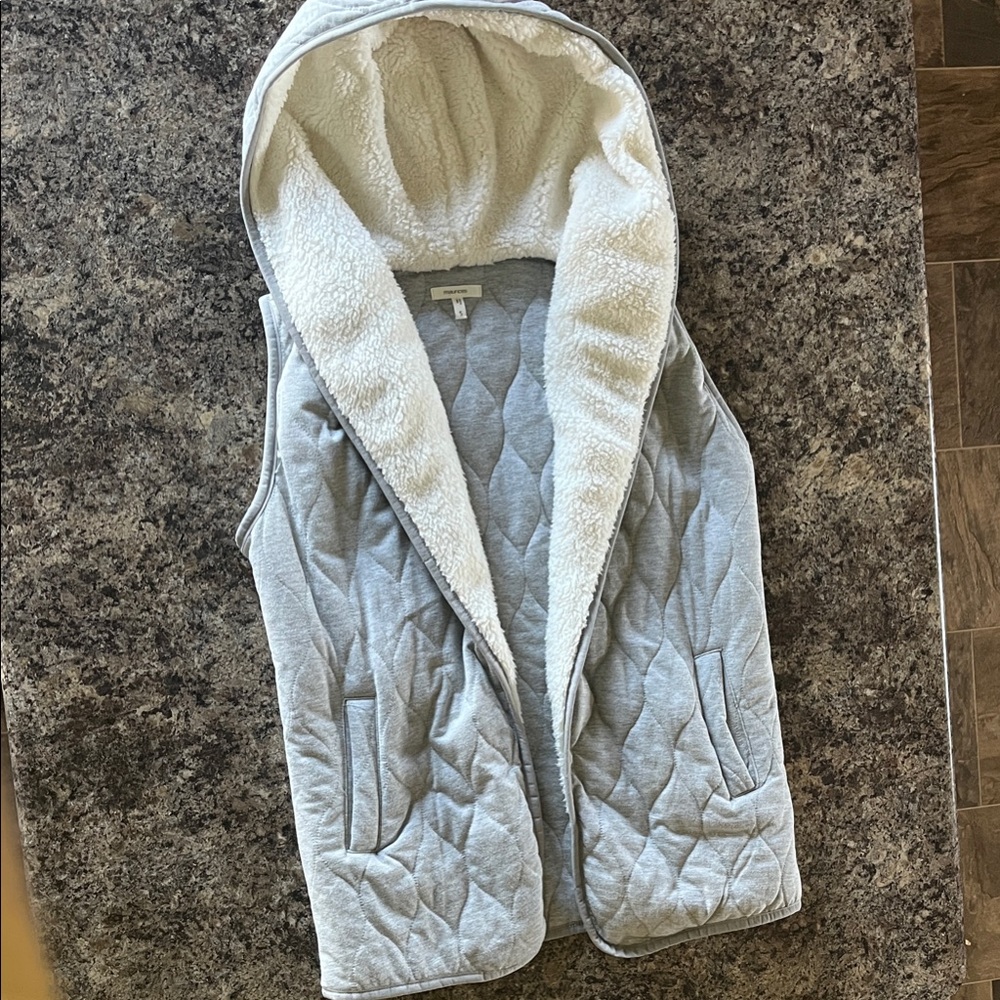 Women’s Maurices Gray Quilted Vest with Sherpa Hood